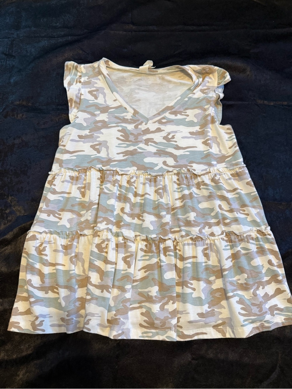 Sleeveless V-Neck Tiered babydoll top in Tan & Sage camo